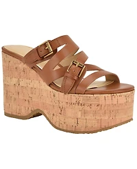 Guess Women's Nailah Strappy Buckles Cork Platform Wedge Sandal