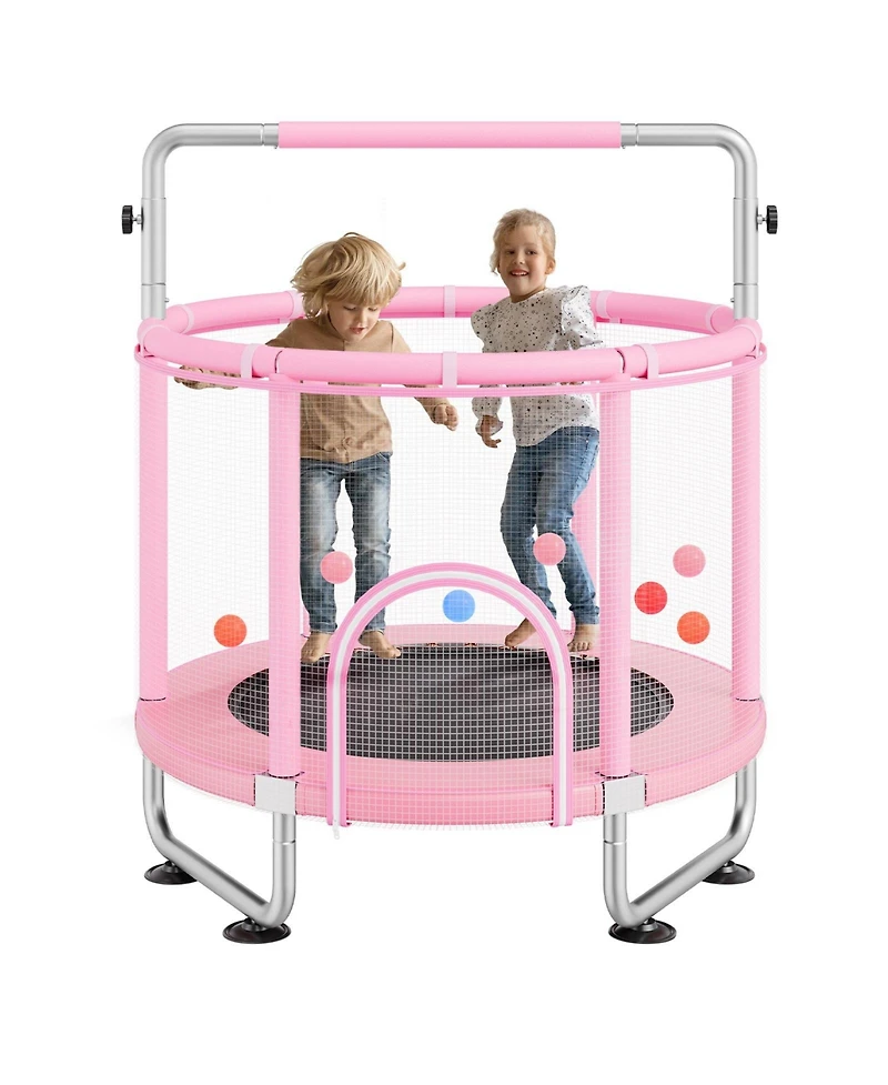 Sugift 55" Kids Trampoline with Net and Basketball Hoop Pink