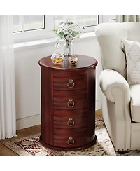 Tribesigns Solid Wood End Table, Round Side Table with 4 Drawers