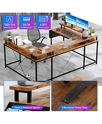 gaomon 78" U-Shaped Computer Desk with Power Outlets & Rgb Led, Reversible L-Shaped Home Office Desk with Storage
