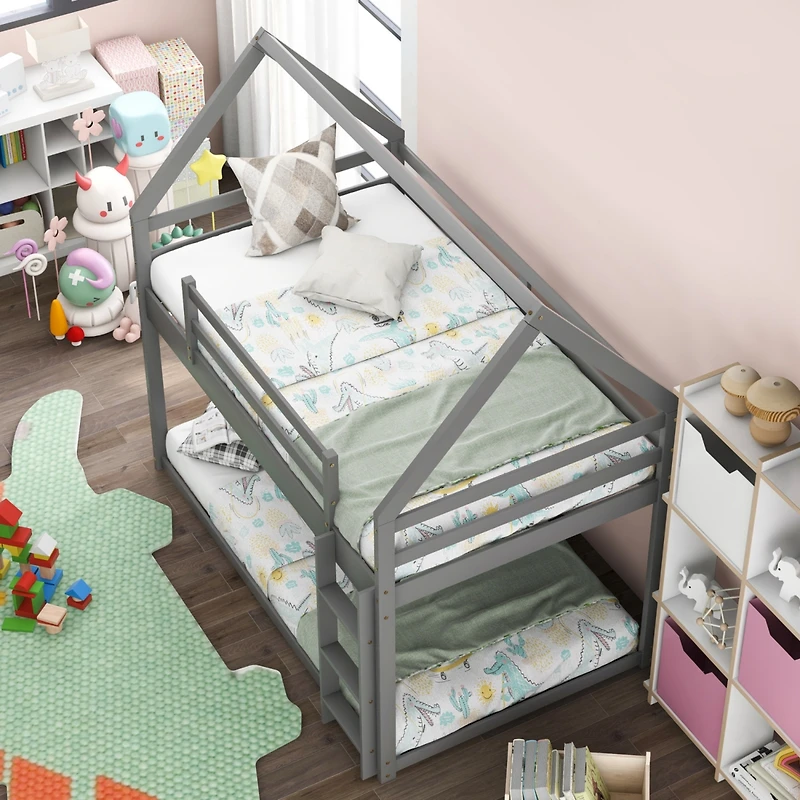 Streamdale Furniture Twin Over Low Bunk Bed, House Bed With Ladder