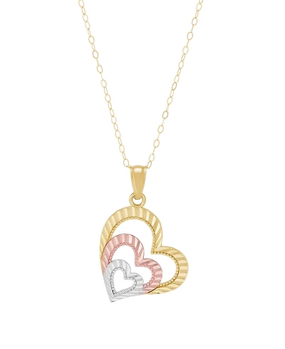 Macy's Tripe Heart Pendant Necklace in 10k Yellow and Rose Gold