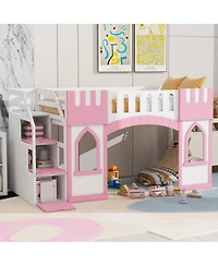 Boyel Living Twin Loft Bed with Storage Staircase and Window