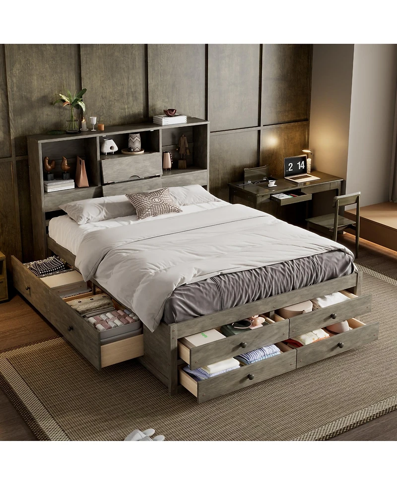 Boyel Living Queen Platform Bed with Storage Headboard and 8 Drawers