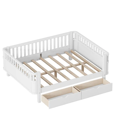 Boyel Living Full Size Wood Platform Bed for Kids with Low Profile, Safety Rails and Wheeled Storage Drawers