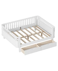 Boyel Living Full Size Wood Platform Bed for Kids with Low Profile, Safety Rails and Wheeled Storage Drawers