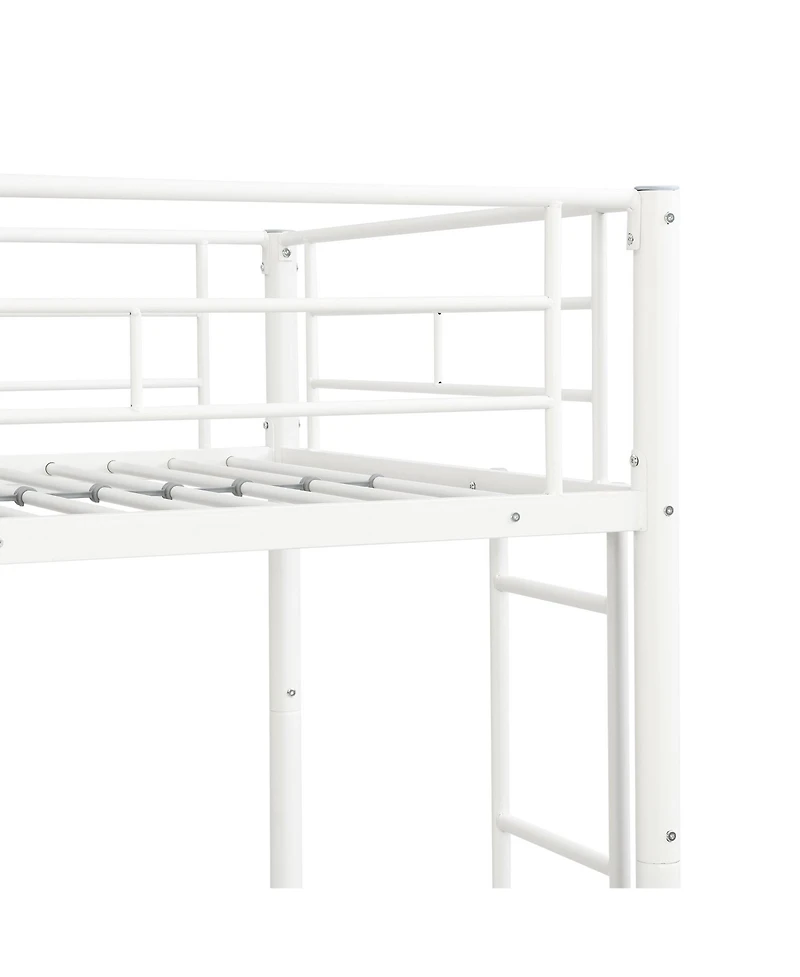 Metal Bunk Bed with Trundle White Twin, No Box Spring Needed, Easy Assemble
