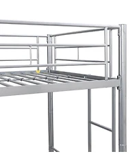 Boyel Living Metal Bunk Bed with Trundle Silver, No Box Spring Needed, Easy Assemble
