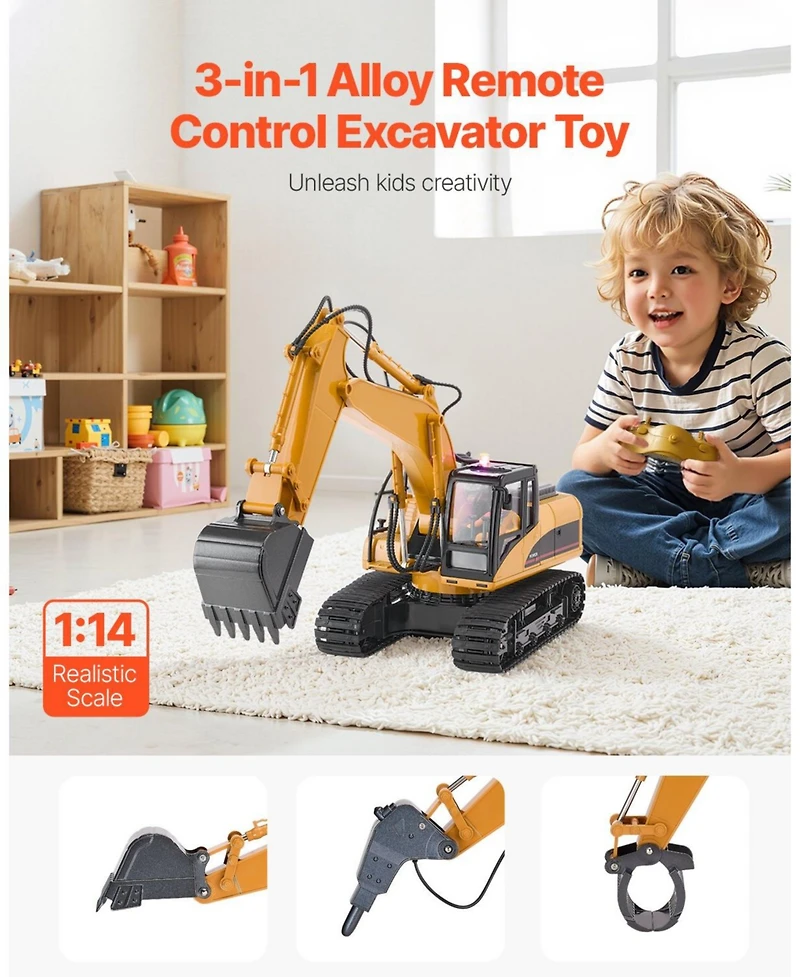 Mecale Remote Control Excavator Toy, 1:14 Scale Rc Construction Vehicle with Metal Shovel and 15 Channels