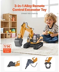 Mecale Remote Control Excavator Toy, 1:14 Scale Rc Construction Vehicle with Metal Shovel and 15 Channels