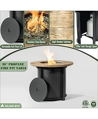 Boyel Living 30" Propane Gas Fire Pit Table, 50000 Btu Round Steel Fire Pit with Imitation Wood Grain Finish for Outside Patio Deck Garden