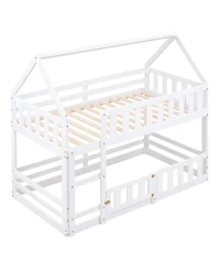 Streamdale Twin over Twin House Bunk Bed with Fence and Door, White