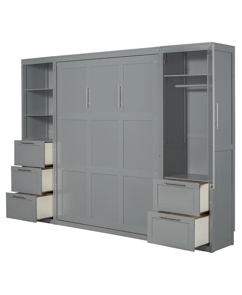 Streamdale Furniture Murphy Bed Wall Bed with Closet, Drawers and Shelves