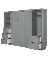 Streamdale Furniture Murphy Bed Wall Bed with Closet, Drawers and Shelves