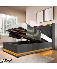 Streamdale Furniture Twin-Size Upholstered Led Bed with Hydraulic Storage