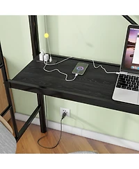 Streamdale Furniture Twin Loft Bed with Desk, Power Outlet, Led Lights