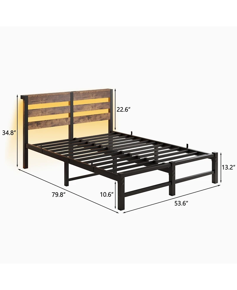 Streamdale Furniture Metal Bed Frame with Rgb Lights, Storage
