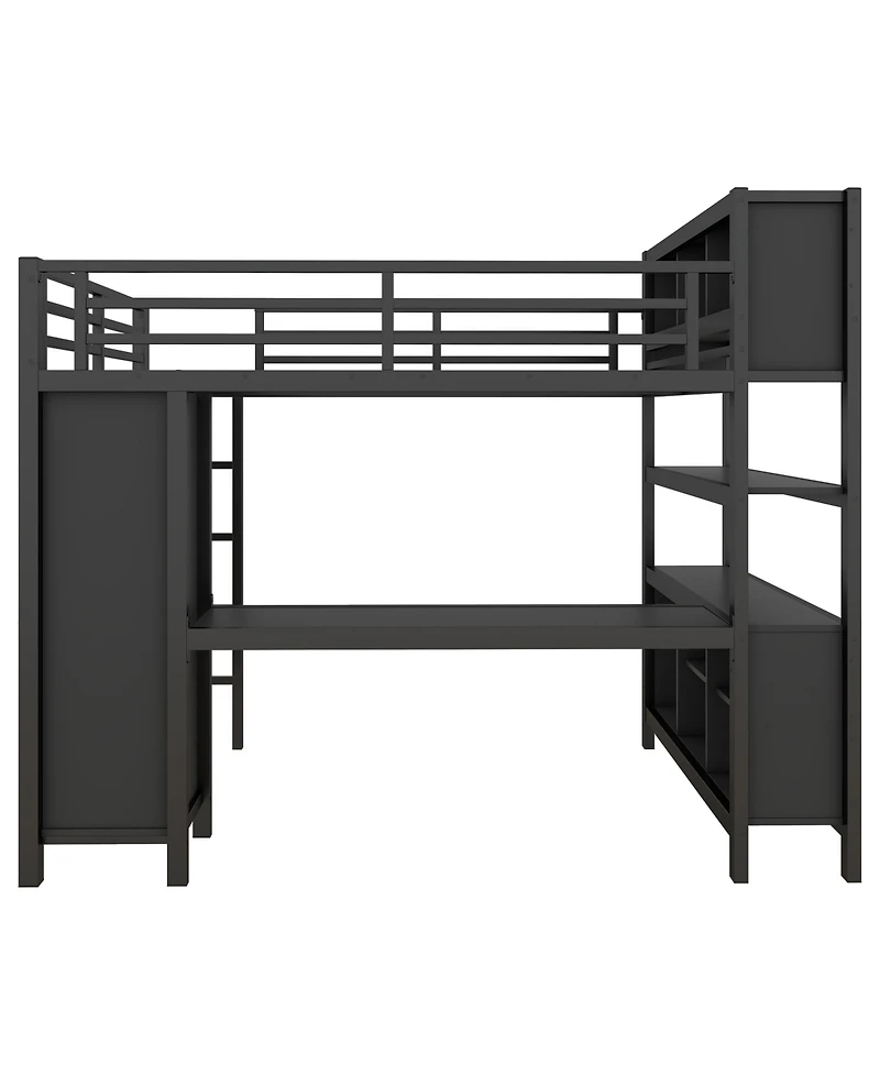 Streamdale Furniture Black Full Loft Bed Wardrobe, Desk & Storage