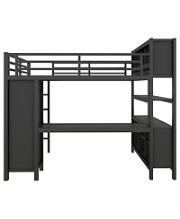 Streamdale Furniture Black Full Loft Bed Wardrobe, Desk & Storage