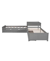 Streamdale Furniture Twin L-Shaped Platform Bed with Trundle, Drawers & Desk
