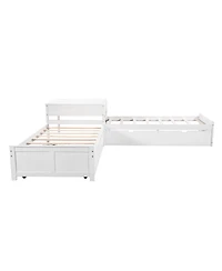 Streamdale Furniture Twin L-Shaped Platform Bed with Trundle, Drawers & Desk