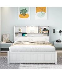 Streamdale Furniture Twin Platform Bed with Bookcase Headboard, Downlight, Charger, Drawers