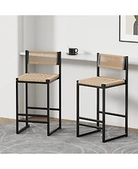 Streamdale Furniture Kitchen Bar Stools with Footrest Set of 2 Paper Rope Weave Dining Chairs Counter Height Barstool