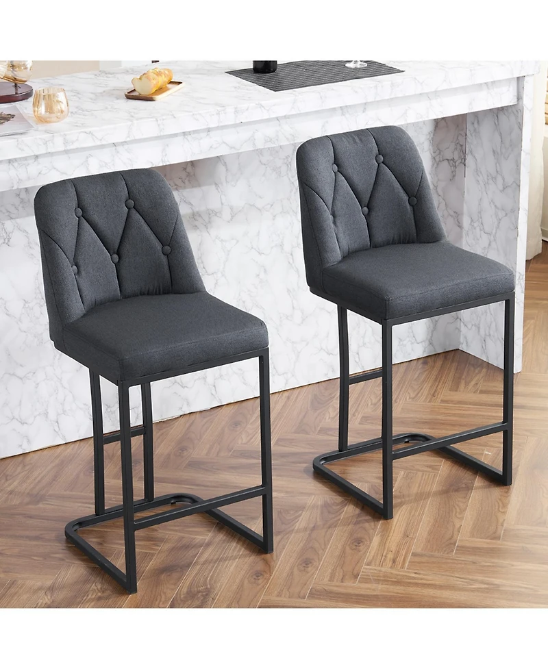 Streamdale Furniture Grey Button-Tufted Bar Stool Set (2