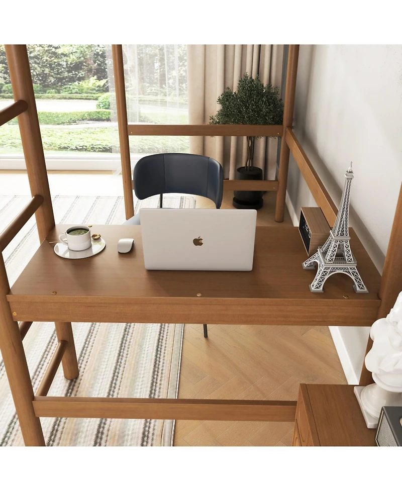 Streamdale Furniture Upholstered Twin Loft Bed with Desk, Safety Rails, Teddy Fleece Headboard