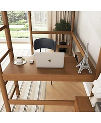 Streamdale Furniture Upholstered Twin Loft Bed with Desk, Safety Rails, Teddy Fleece Headboard