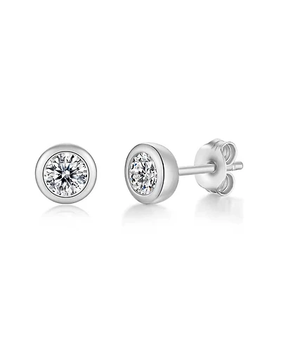 Sterling Silver with 1ctw Round Lab Created Moissanite Modern Bezel Stud Earrings