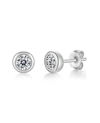 Sterling Silver with 1ctw Round Lab Created Moissanite Modern Bezel Stud Earrings