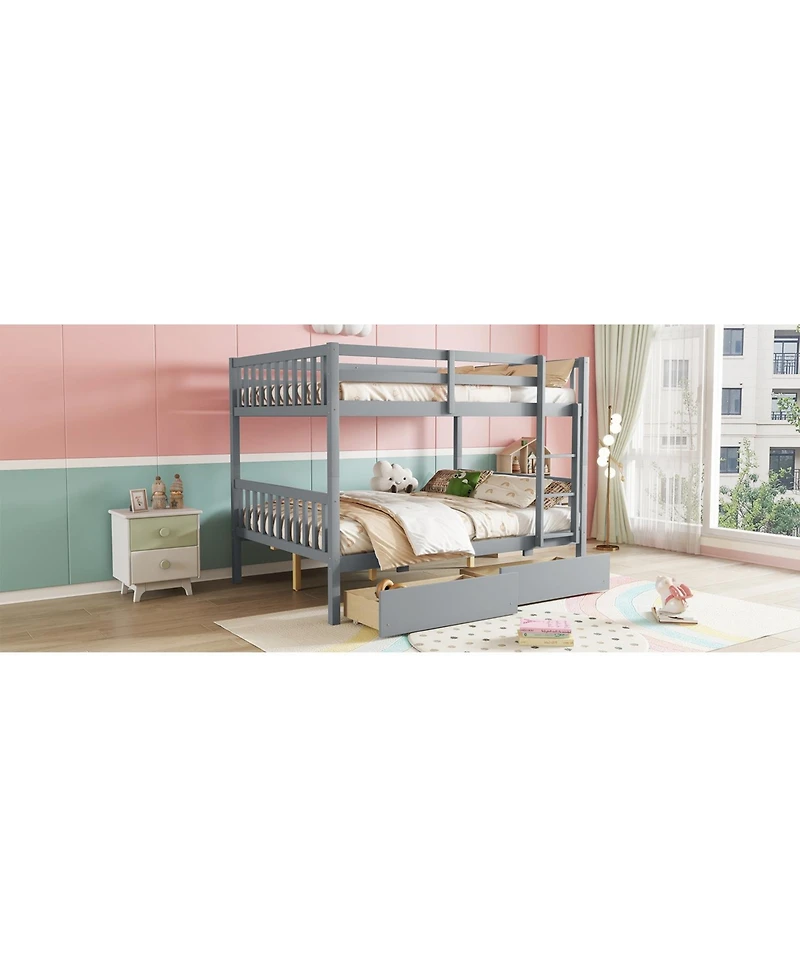 Streamdale Furniture Full Over Full Bunk Bed with 2 Drawers, Convertible to 2 Full Beds