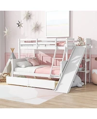 Streamdale Furniture Twin over Full Bunk Bed with 2 Drawers, Slide, Shelves, Ladder, Rubber Wood Bunk Bed with Slide, Drawers