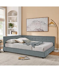 Streamdale Furniture Queen Bed Frame with Tufted Sofa-Style Headboard (Grey, Queen Size)