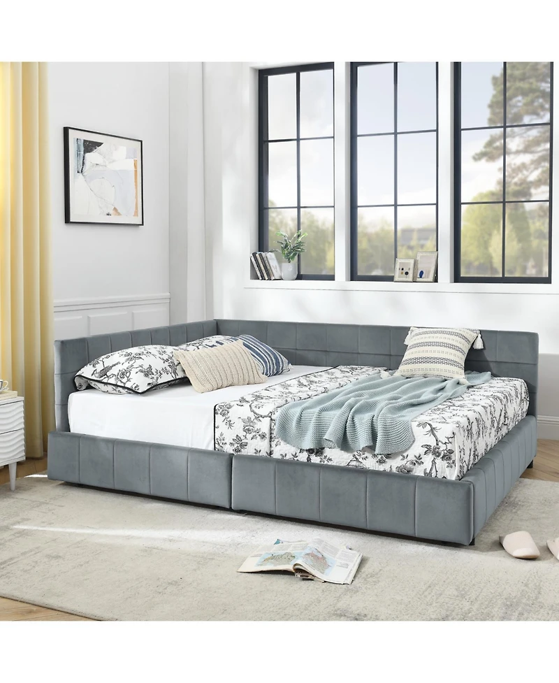 Streamdale Furniture Queen Velvet Tufted Storage Bed with Backrest and Armrests