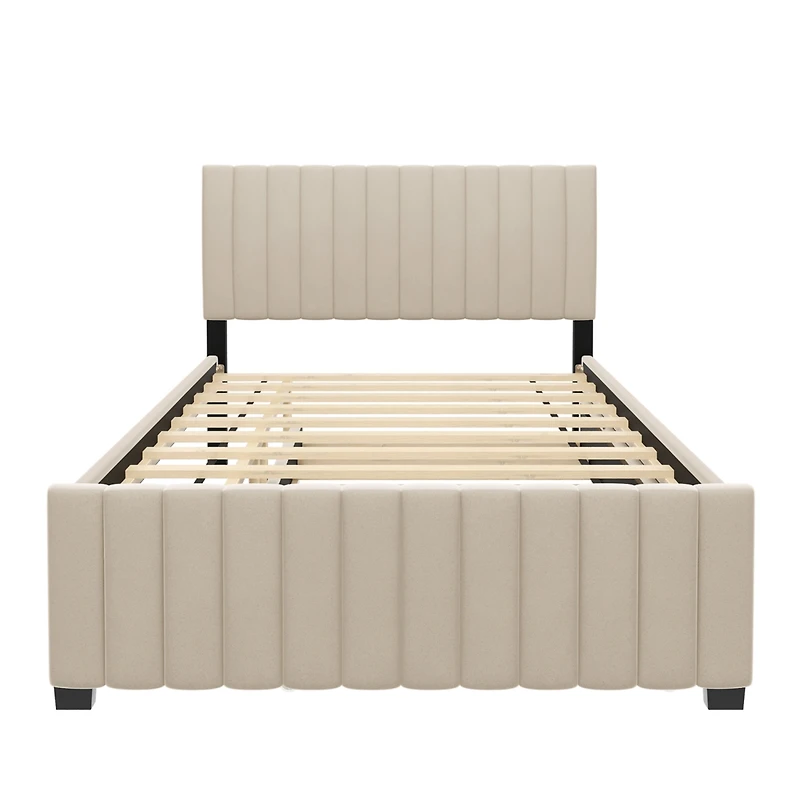 Streamdale Furniture Full Velvet Upholstered Platform Bed with Twin Trundle