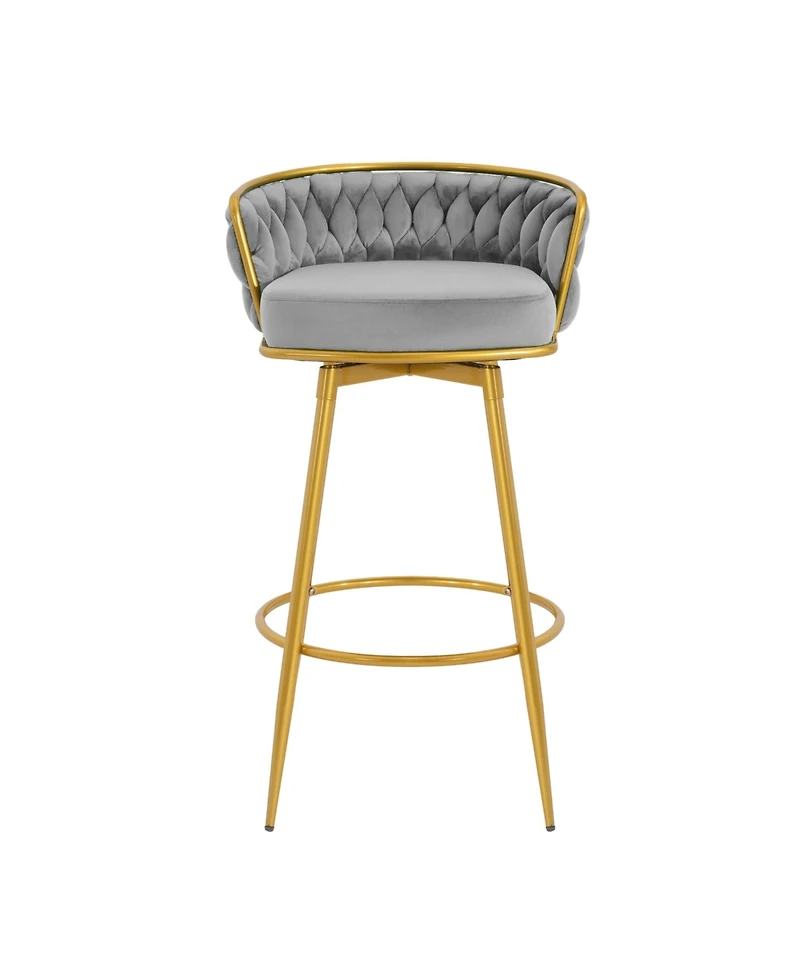 Streamdale Set of 2 Swivel Bar Stools with Woven Backrest and Gold Legs