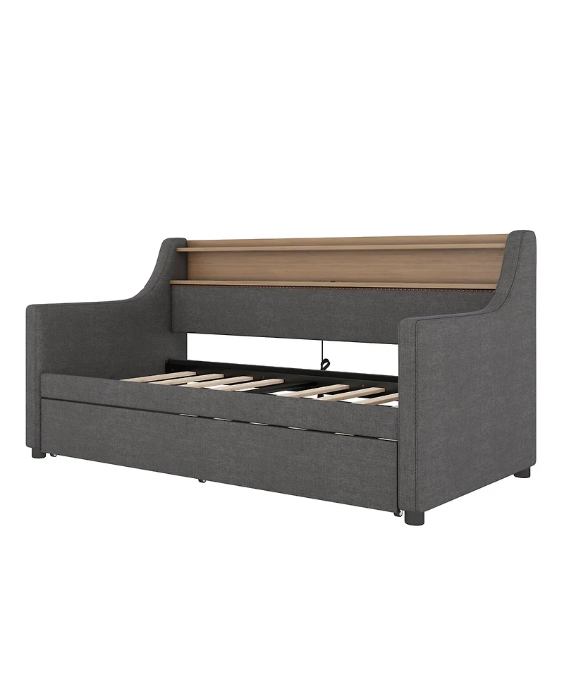 Streamdale Furniture Twin Size Daybed with Trundle Bed, Upholstered Daybed with Charging Station and Led Lights