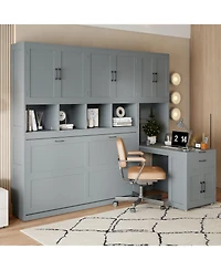 Streamdale Furniture Twin Size Murphy Bed Wall Bed with Closet, Drawers & Desk-Gray