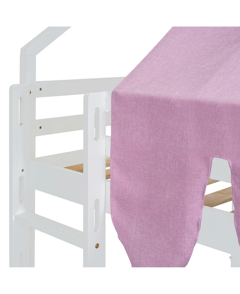Streamdale Furniture Wooden Loft Bed House-shaped Frame with a Tent