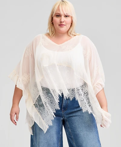 And Now This Trendy Plus Embroidered Lace Cape, Macy's Exclusive