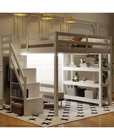 Streamdale Furniture Loft Bed with Shelves Storage Stairs Wardrobe & Led
