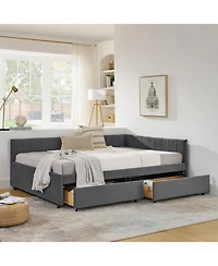 Streamdale Furniture Tufted Upholstered Bed Frame with Drawers Velvet