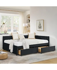 Streamdale Furniture Tufted Upholstered Bed Frame with Drawers Velvet Black