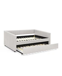 Streamdale Furniture Beige Linen Daybed with Trundle & Vertical Stripes