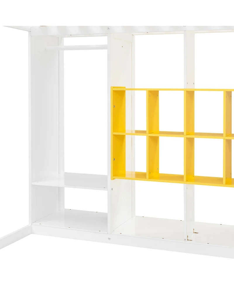 Streamdale Furniture Full Size Wood Loft Bed with Wardrobe, shelves and Cabinet