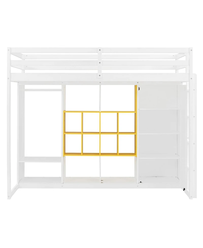 Streamdale Furniture Twin Size Wood Loft Bed with Wardrobe, shelves and Cabinet