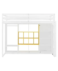Streamdale Furniture Twin Size Wood Loft Bed with Wardrobe, shelves and Cabinet