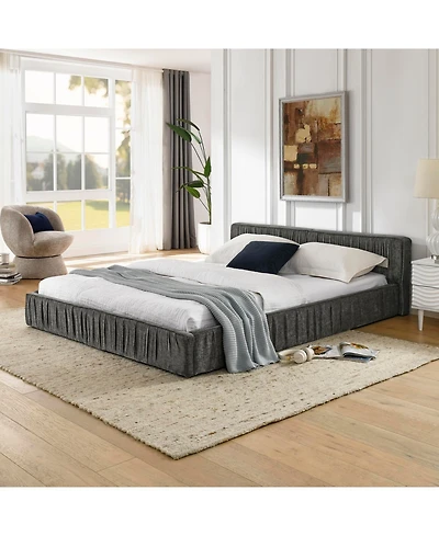 Streamdale FurnitureQueen Upholstered Platform Bed with Headboard, Chenille Fabric, Grey